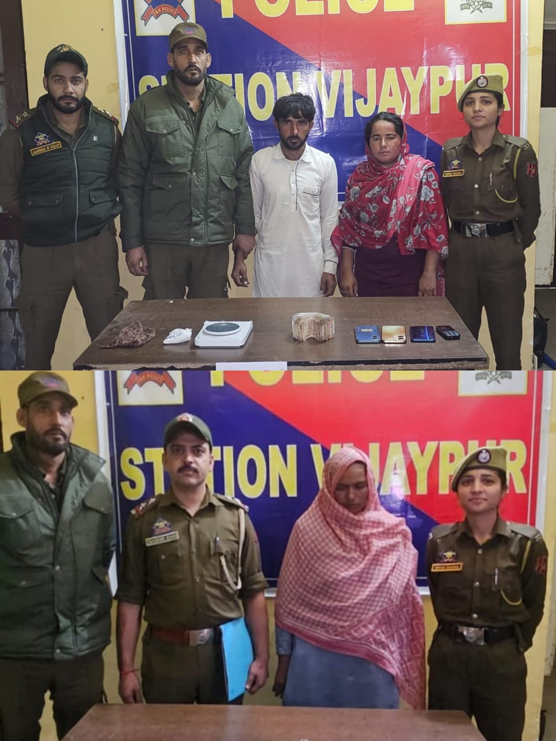 'JKP crackdown on narcotics smugglers, 03 notorious drug peddlers including two ladies arrested with 21 gms heroin, 04 mobile phones, cash of 38770'